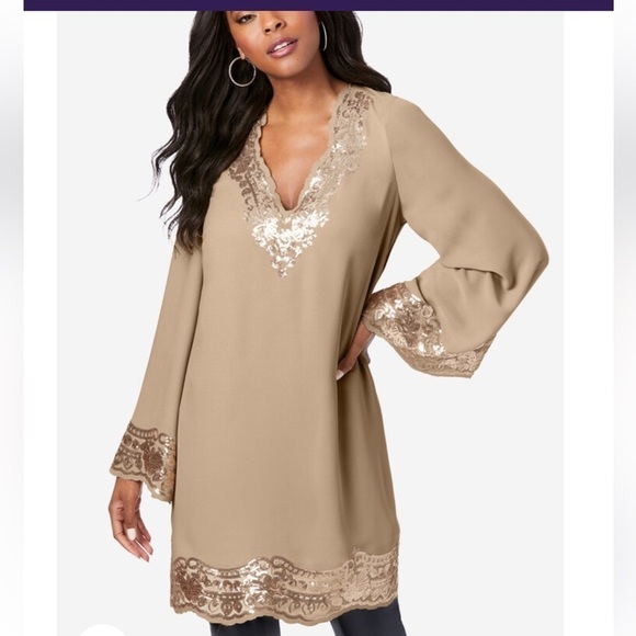 Roaman's Tops - 32W Roaman's Women's Plus Size Sequin
Tunic champagne color